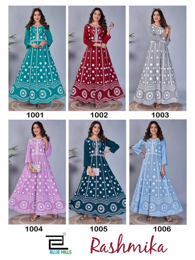 Rashmika By Blue Hills Sequence Work Rayon Long Anarkali Kurtis Wholesale Price In Surat